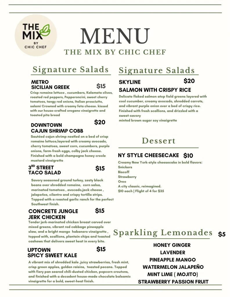 The Mix Salad Bar Menu